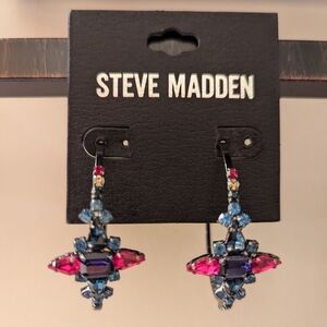 Steve Madden drop crystal blue pink gemstone hoops